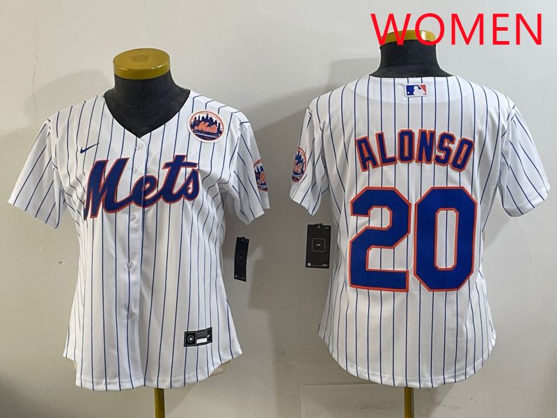 Women New York Mets 20 Alonso White Stripe Game 2025 Nike MLB Jersey style 5